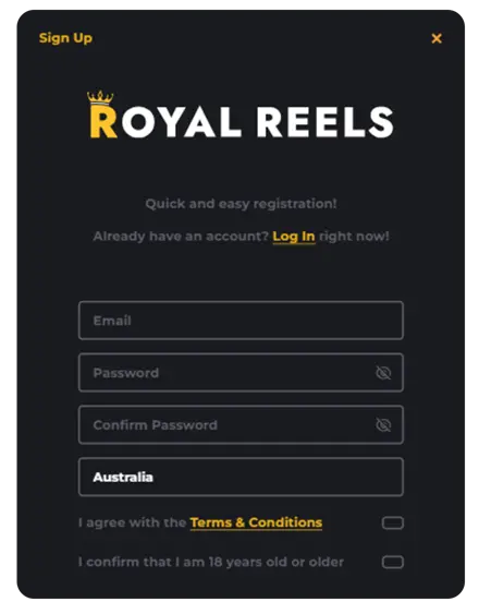 RoyalReels Casino Registration